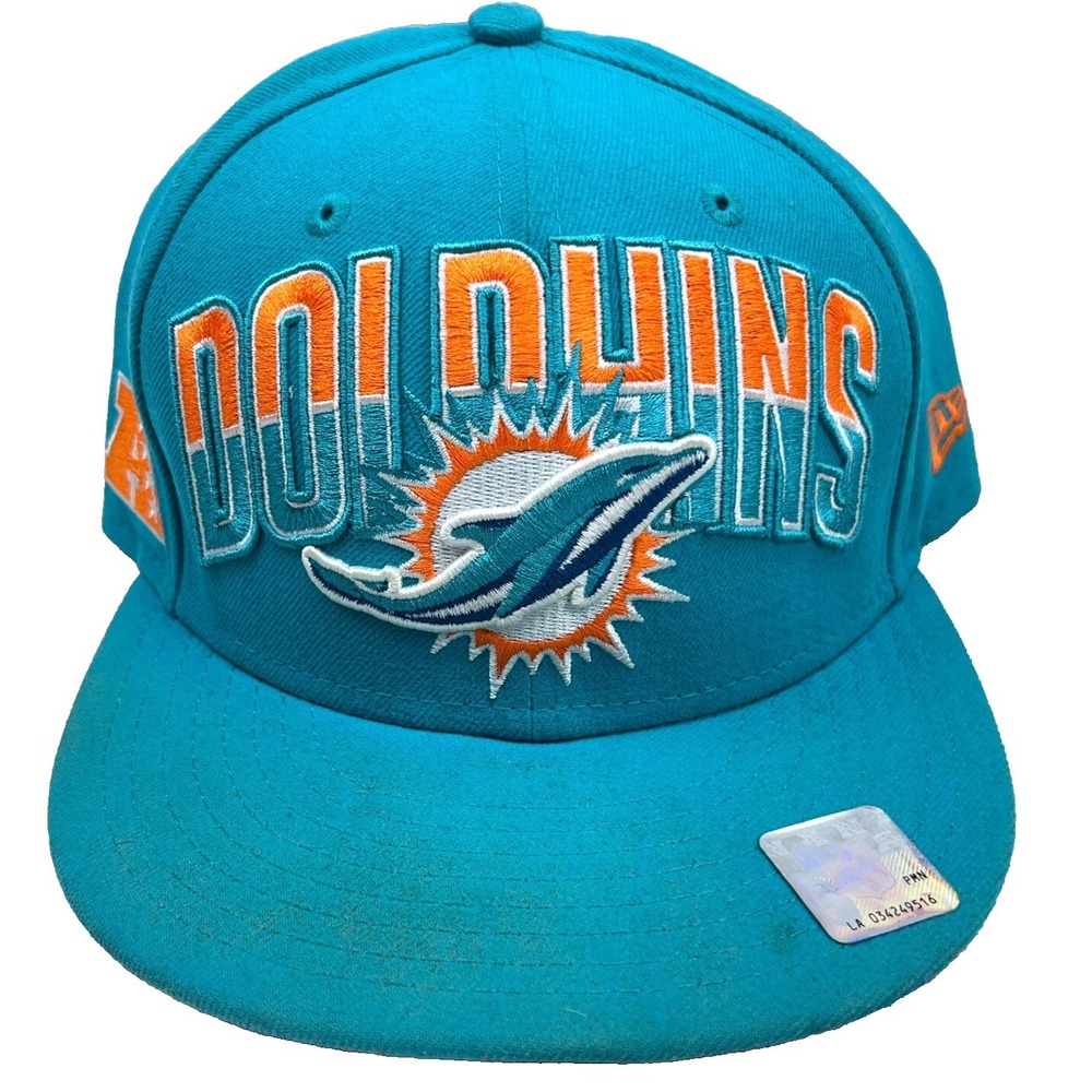 Miami Dolphins Hat Cap Fitted 7 1/2 Blue Teal 59Fifty Flat Bill Embroidered *